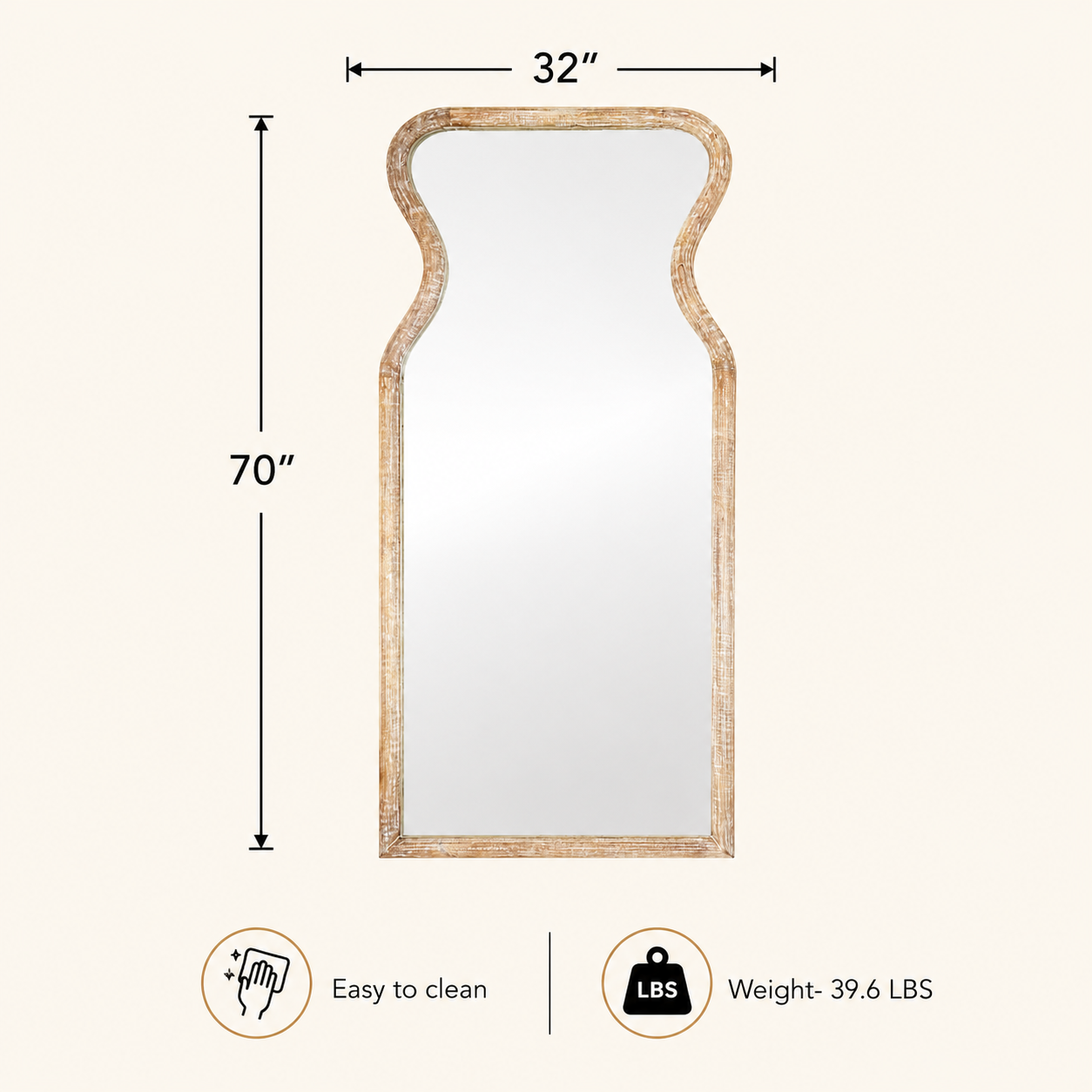 Decorative Full-Length Wall Mirror with Mango Wood Frame, 32X70