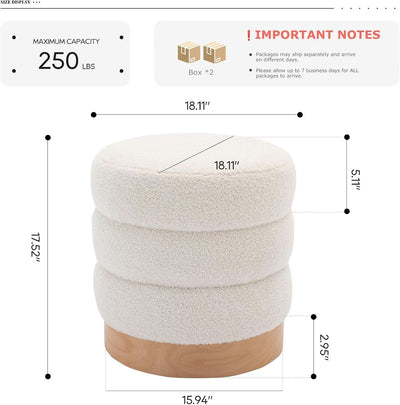 Cream Tufted Sherpa Ottoman Footstool Round Cushion