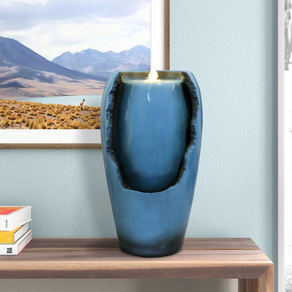 Resin Blue Vase Water Fountain Tabletop with LED