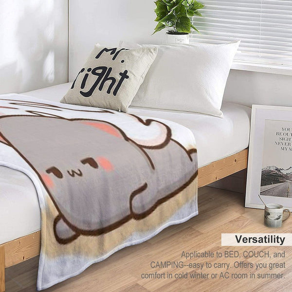 Peach Sitting on Goma - Mochi Peach Cat Machine-washable Throw Blanket