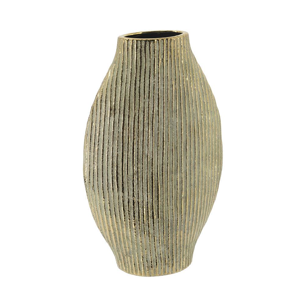 Gold Ribbed Ceramic Floor Vase