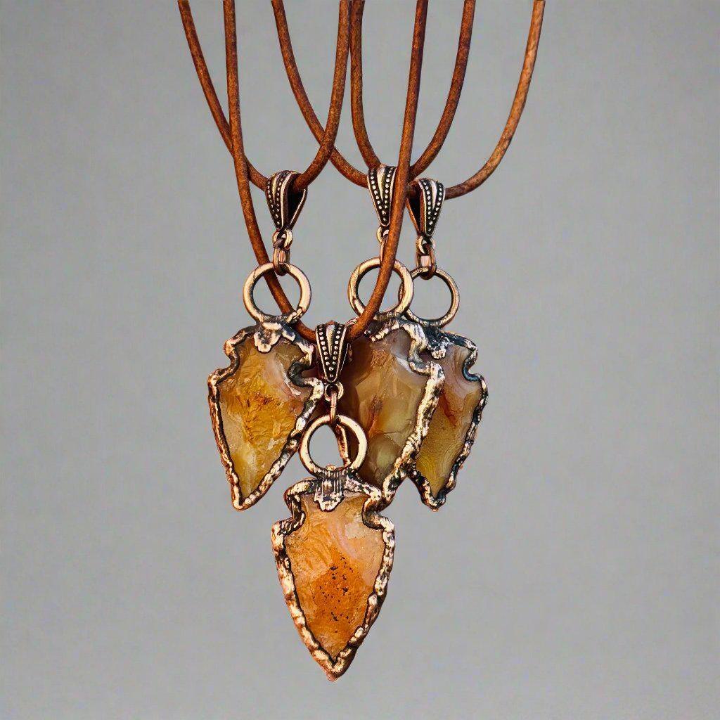 Leather Carnelian Arrowhead Necklace Courageous Spirit | By Blackbird & Sage