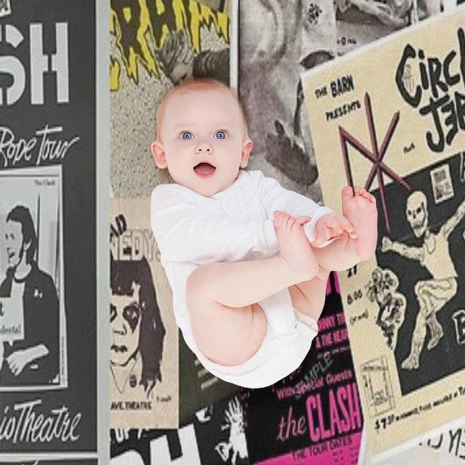 Punk Rock Music Flyers Collage Throw Blanket