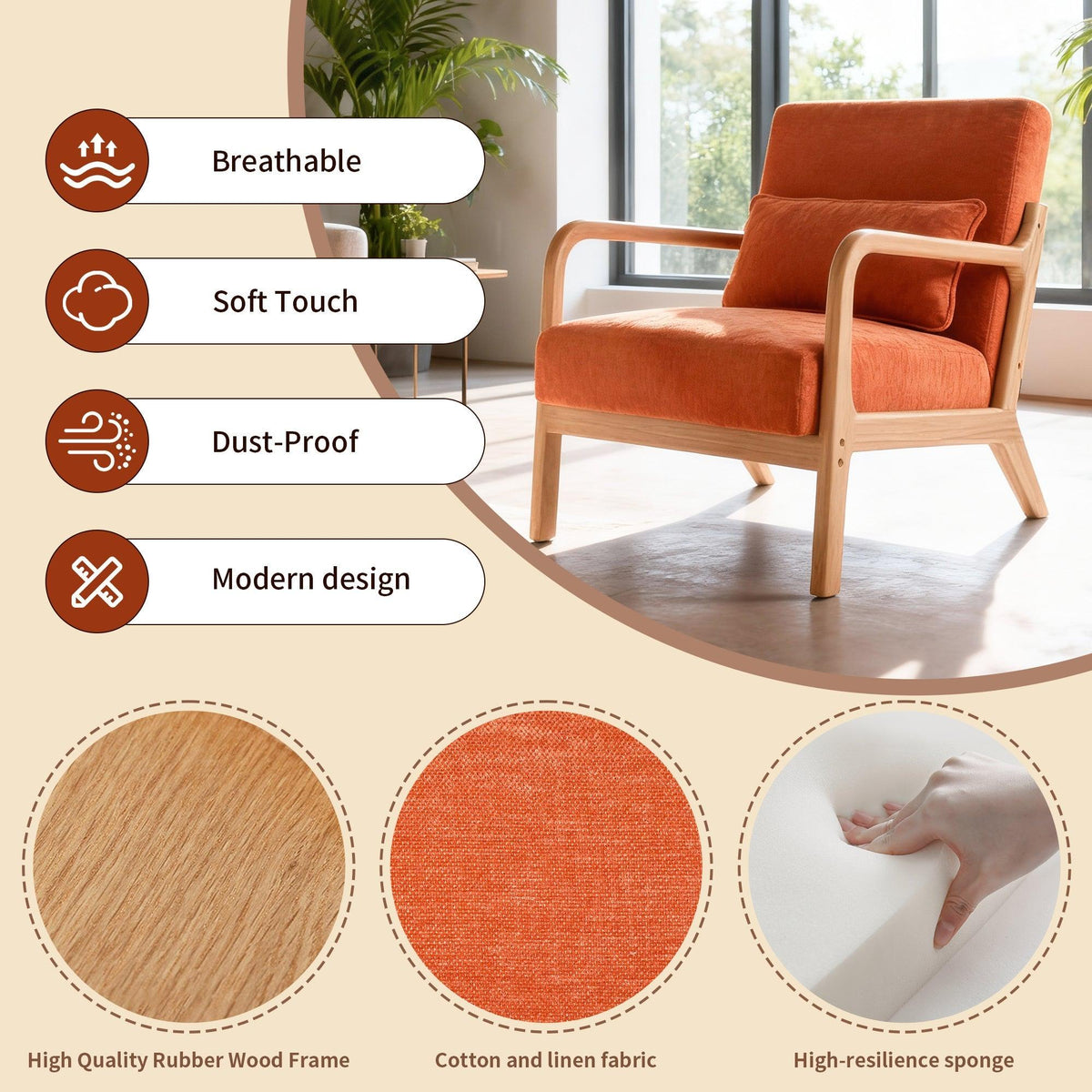 Antique Orange Cotton‑Linen Chair