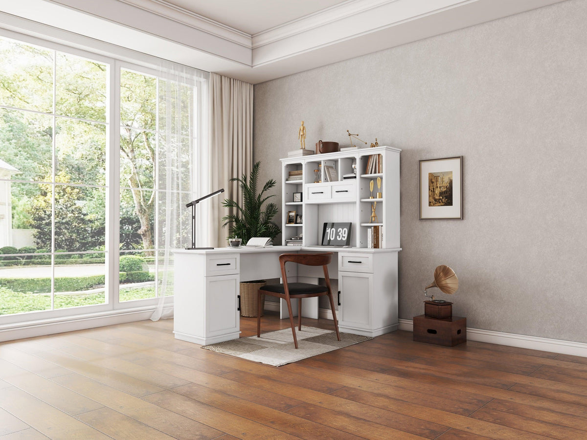 L-Shaped Computer Desk With 2 Cabinets and 2 Drawers