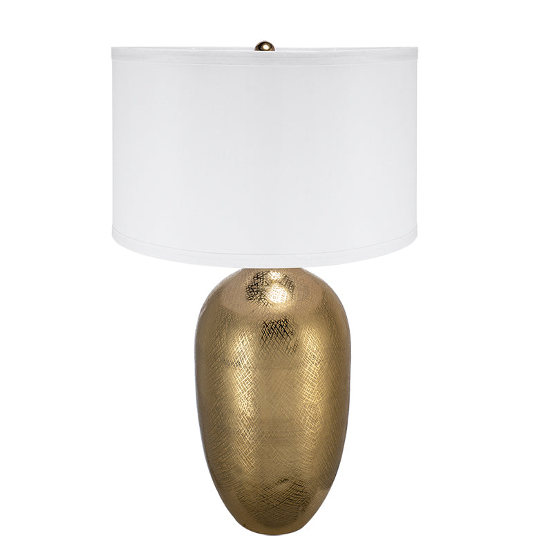 D18x31' Round Aluminum Sheet Gold Table Lamp with White Fabric Shade(Lamp Shade Assembly Required)