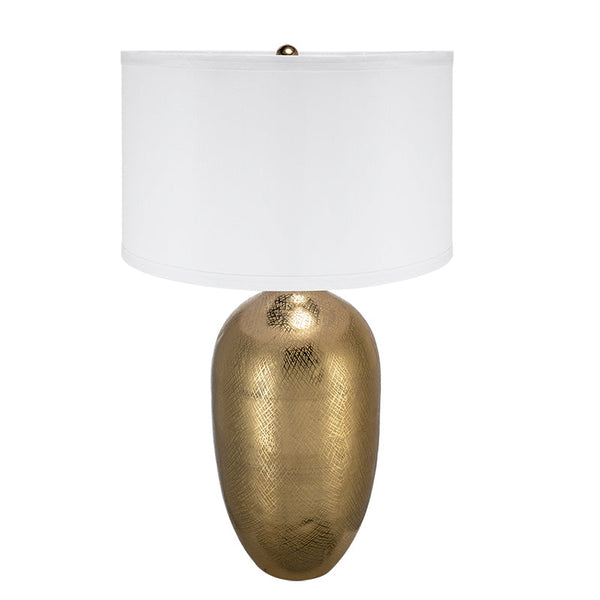 D18x31' Round Aluminum Sheet Gold Table Lamp with White Fabric Shade(Lamp Shade Assembly Required)