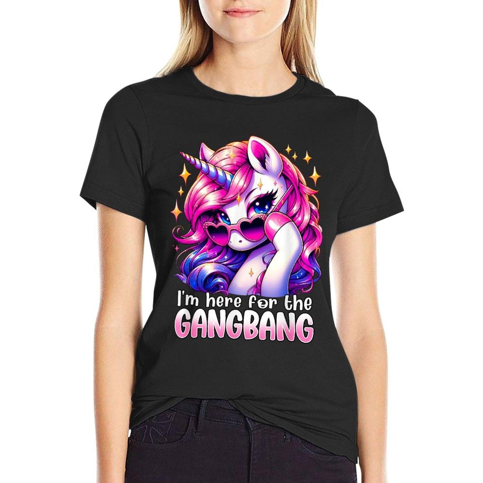 Embarrassing Crude Humor Adult Raunchy Gag I'M HERE FOR THE GANGBANG Funny Inappropriate Sex Humor Joke Unisex-Adults Purple T-Shirt