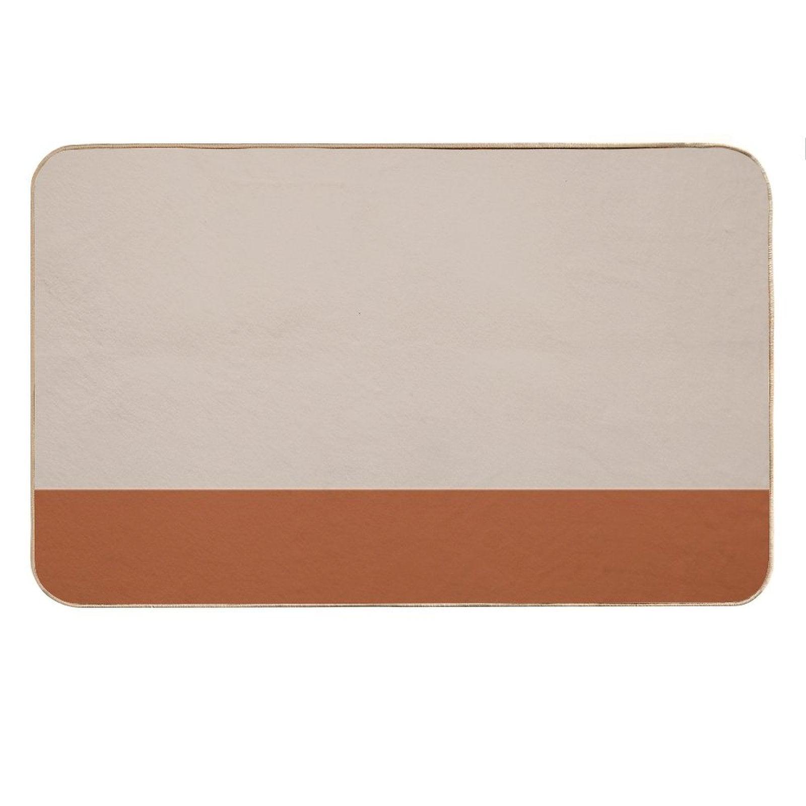 Minimalist Color Block Cuffed Solid in Putty And Clay Rust Terracotta Bath Mat