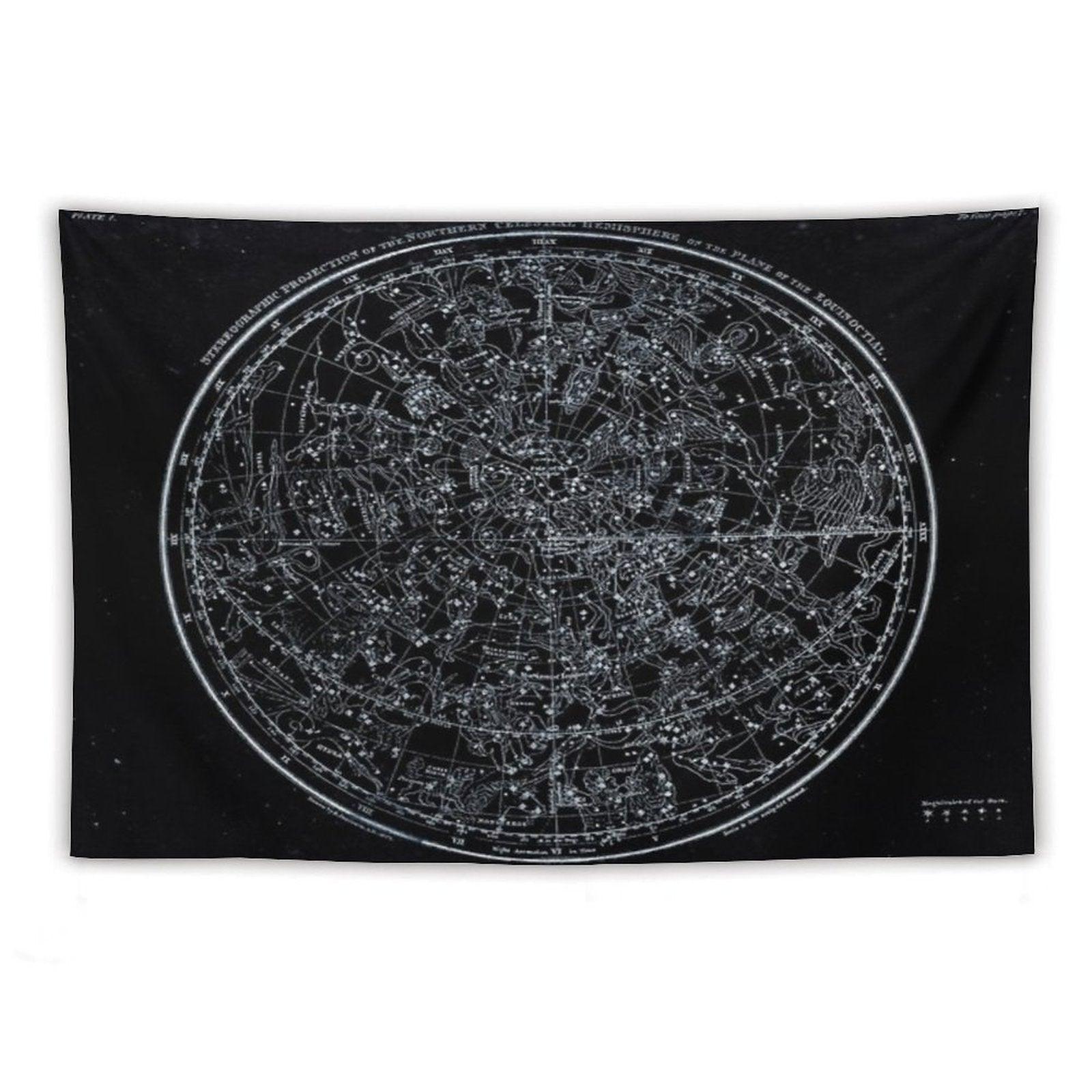 Constellations of The Northern Hemisphere  Pale Blue On Black Tapestry