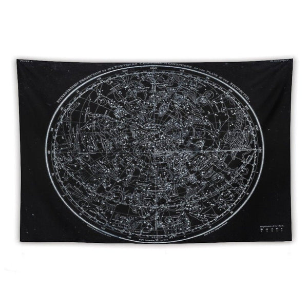Constellations of The Northern Hemisphere  Pale Blue On Black Tapestry