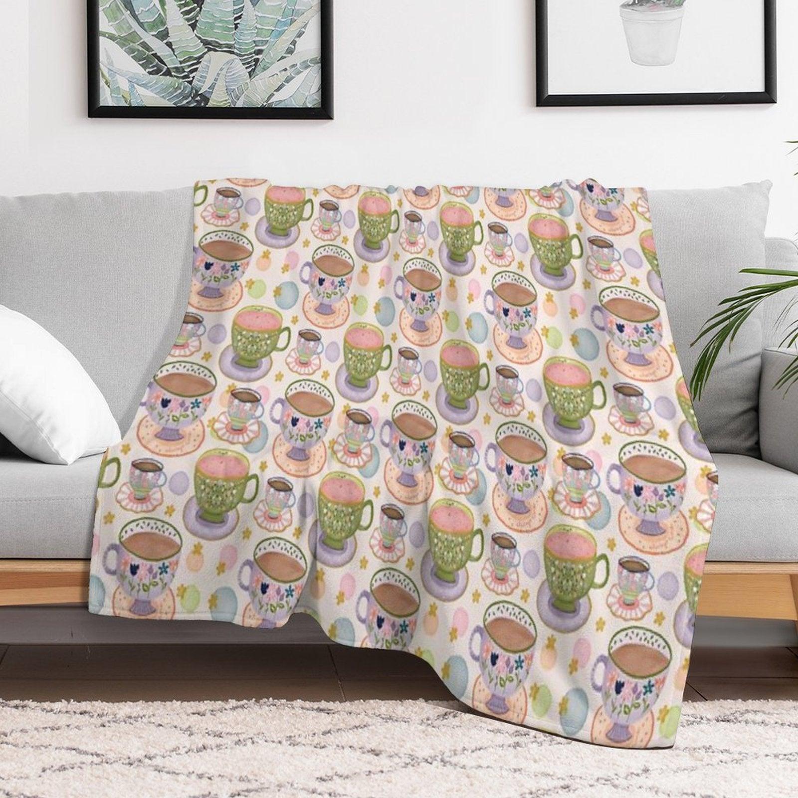 Fancy A Cup of Tea Watercolour Pattern Throw Blanket