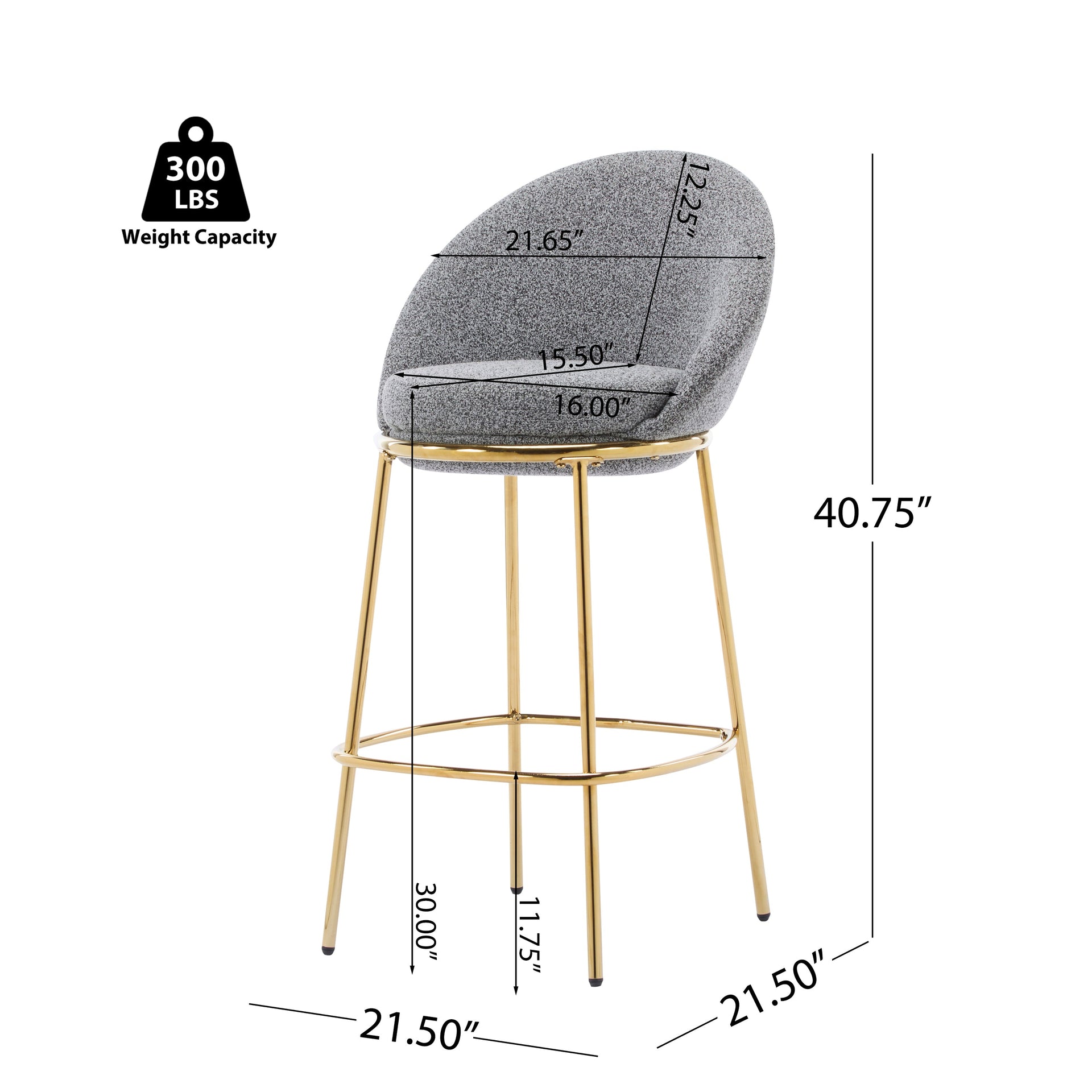 Gold & Gray Upholstered Bar Stools with Backrest – Modern Glam Counter Stools (Set of 2)