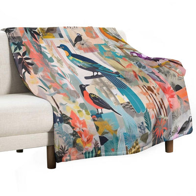 Colorful Collage of Birds And Plants Compact Throw Blanket
