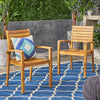 Outdoor Dining Chair Set of 2 - Acacia Wood & Wicker Rattan - Acacia Wood