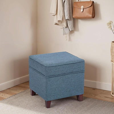 Seventeen Inch Electric Blue Storage Ottoman Hinged Lid