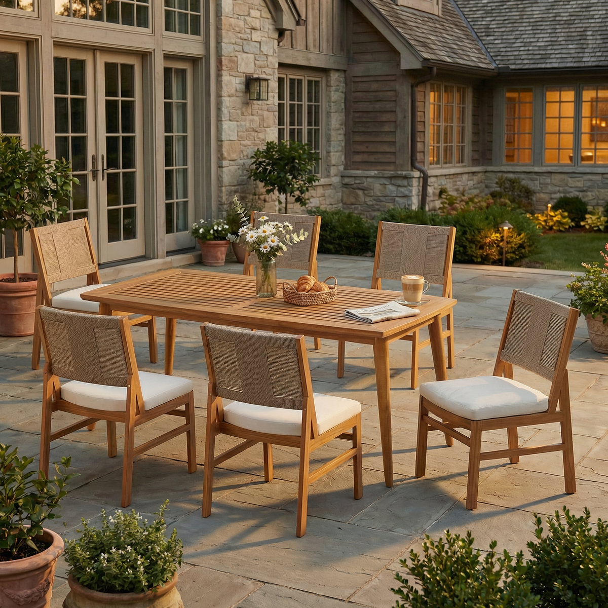 7-Piece Outdoor Dining Set: Acacia Wood Table & 6 Chairs