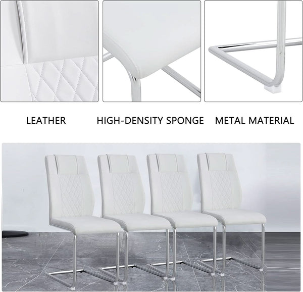 White Faux Leather Dining Chairs Four Pack Chrome Finish