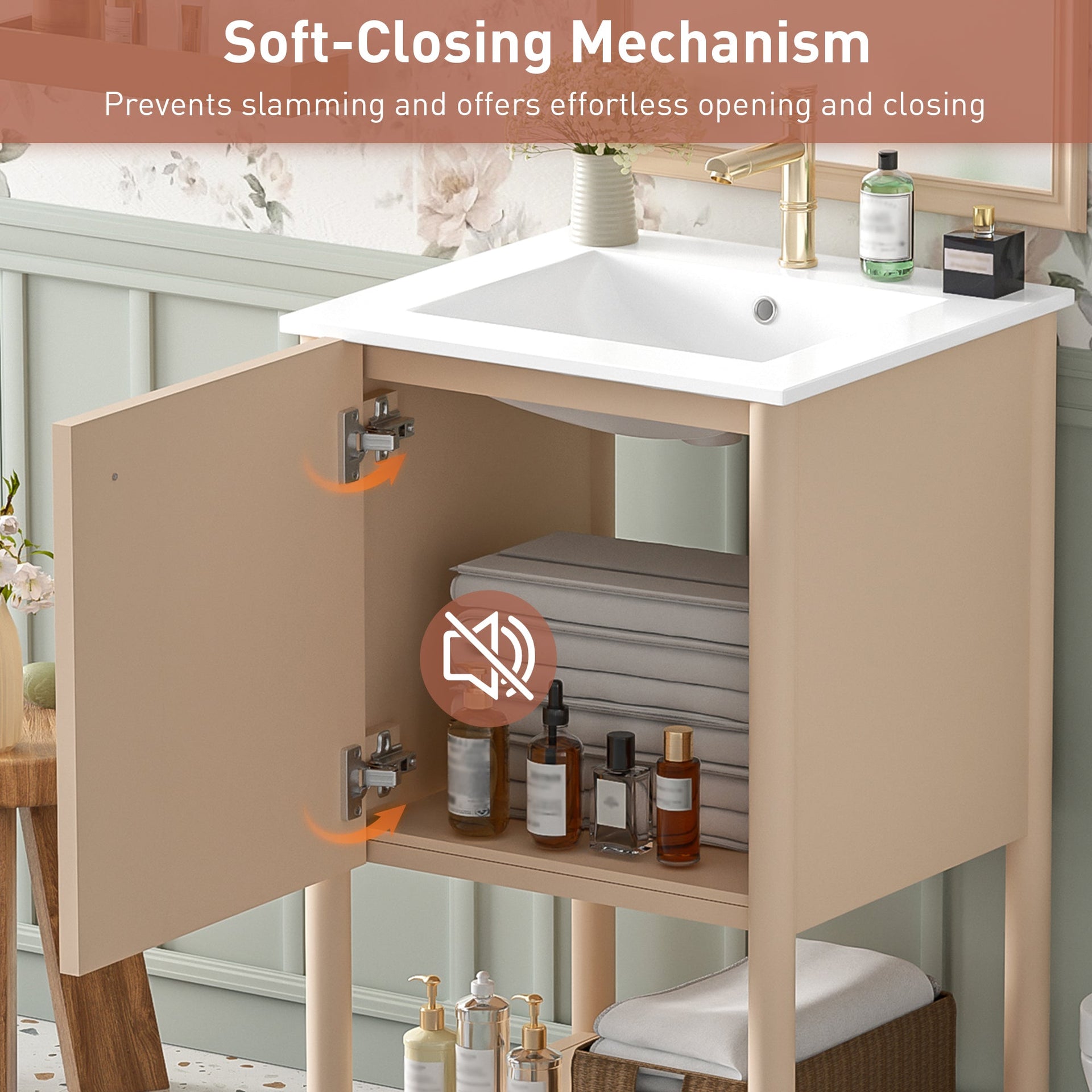 20-inch Bathroom Vanity with Ceramic Sink, Freestanding Single Vanity Set with Soft Closing Door,  French Style.