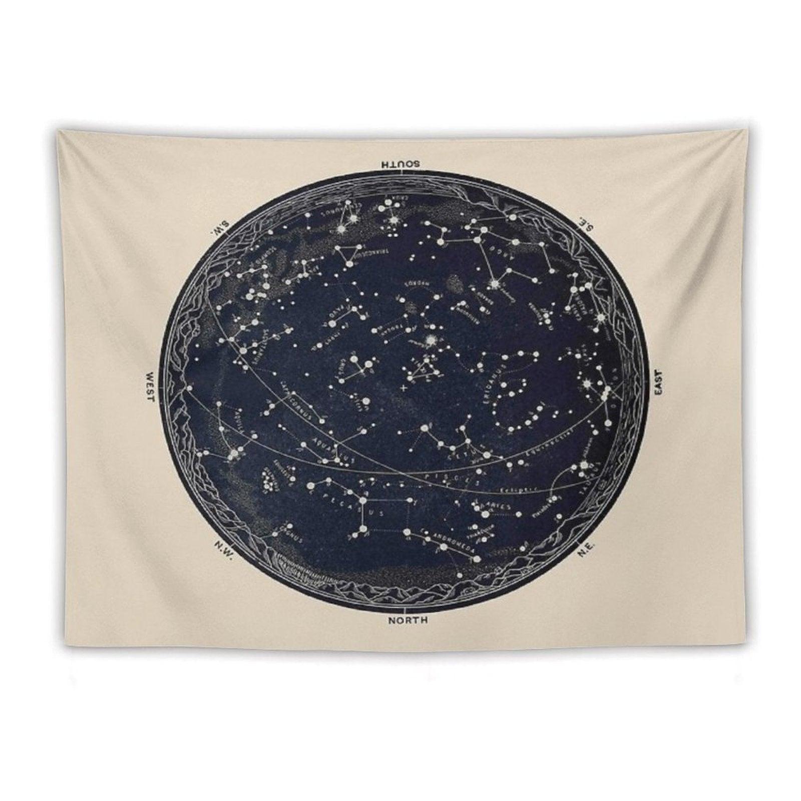 Antique Map of The Night Sky, 19th Century Astronomy Tapestry