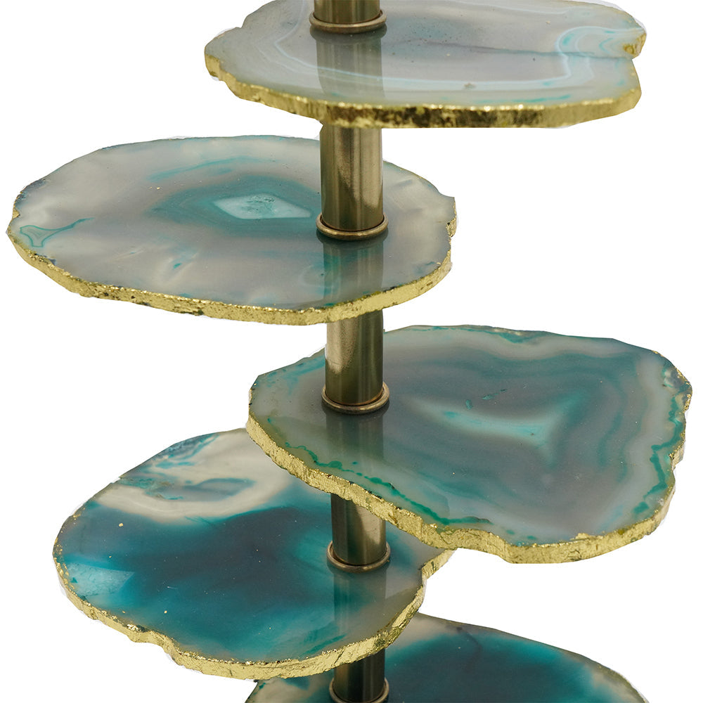 D15x29.5' Verdant Agate-Slice Table Lamp w/ Marble Base