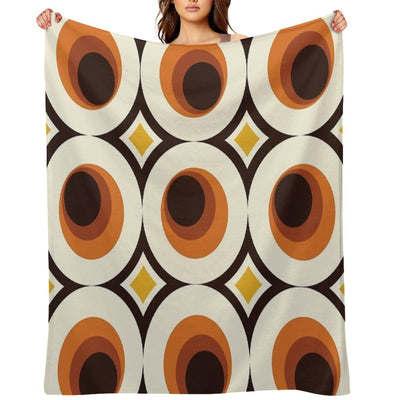 1970s Orange Mid-Century Modern Circle 1 Premium Throw Blanket