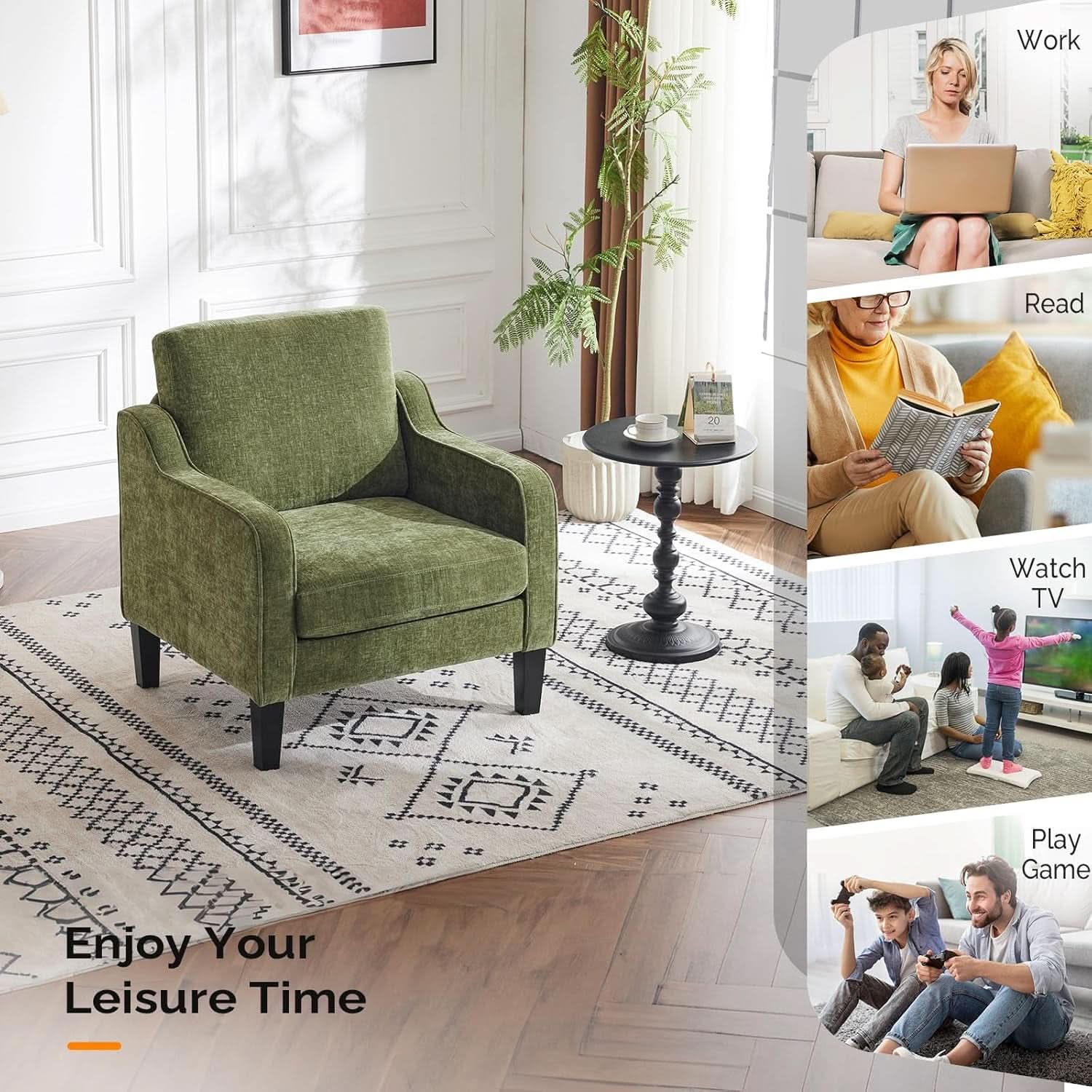 Olive Green Upholstered Accent Chair Midcentury Comfort