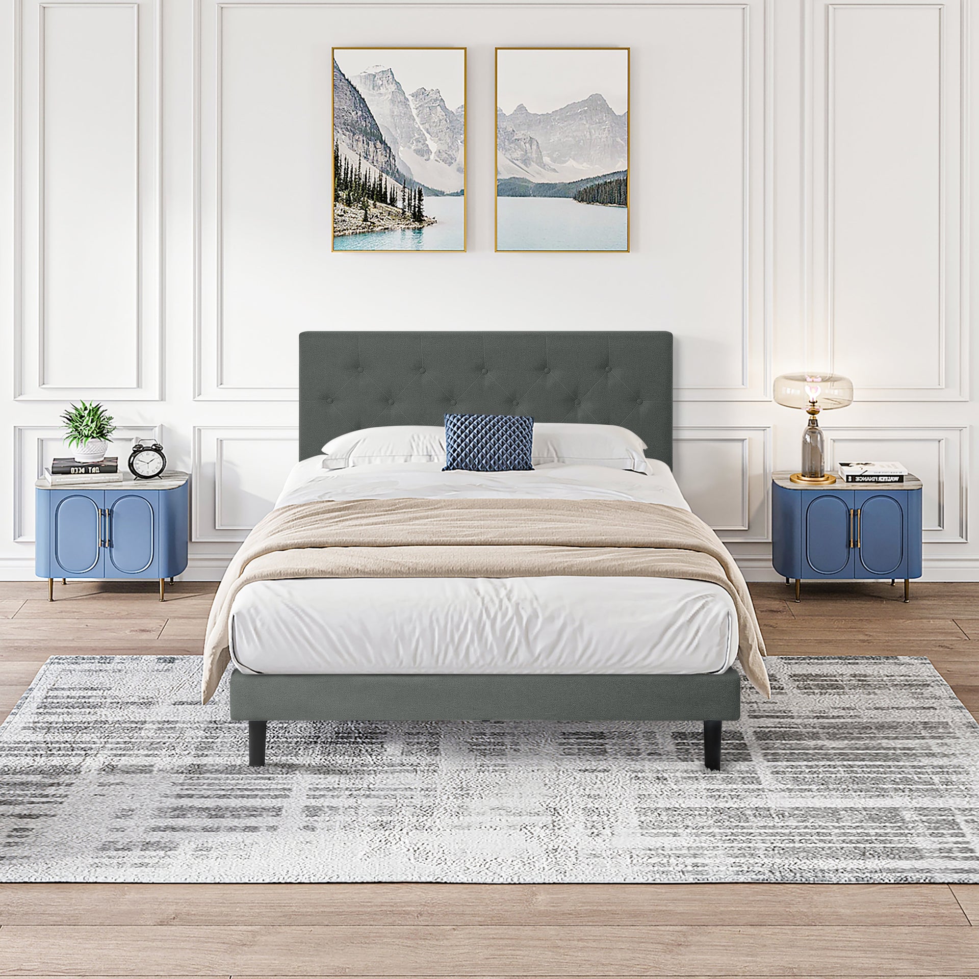 Twin Size Upholstered Platform Bed Frame