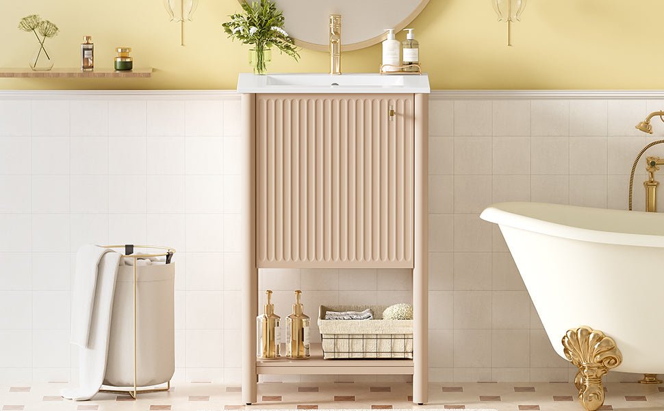 20-inch Bathroom Vanity with Ceramic Sink, Freestanding Single Vanity Set with Soft Closing Door,  French Style.