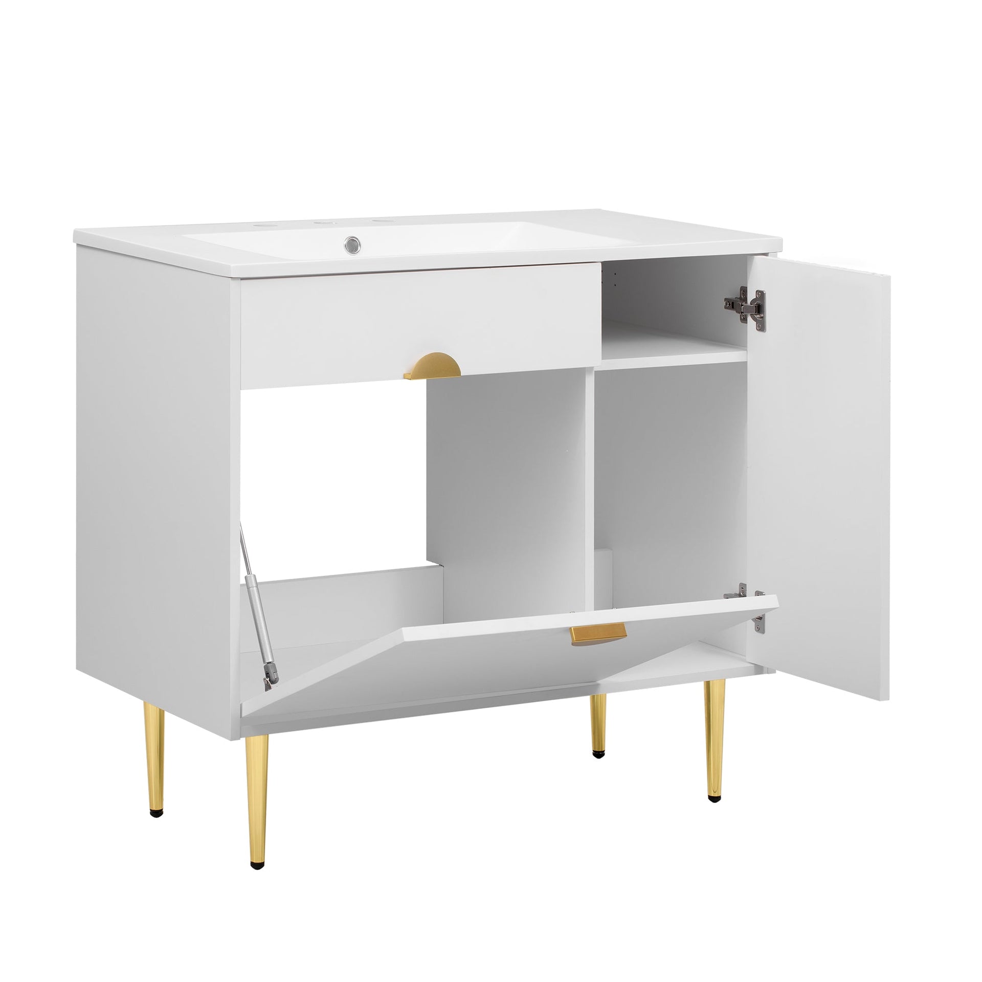 36' Bathroom Vanity with Resin Basin Sink, Modern Bathroom Sink Cabinet, Storage Cabinet with Soft-Closing Door and Drop-Down Door