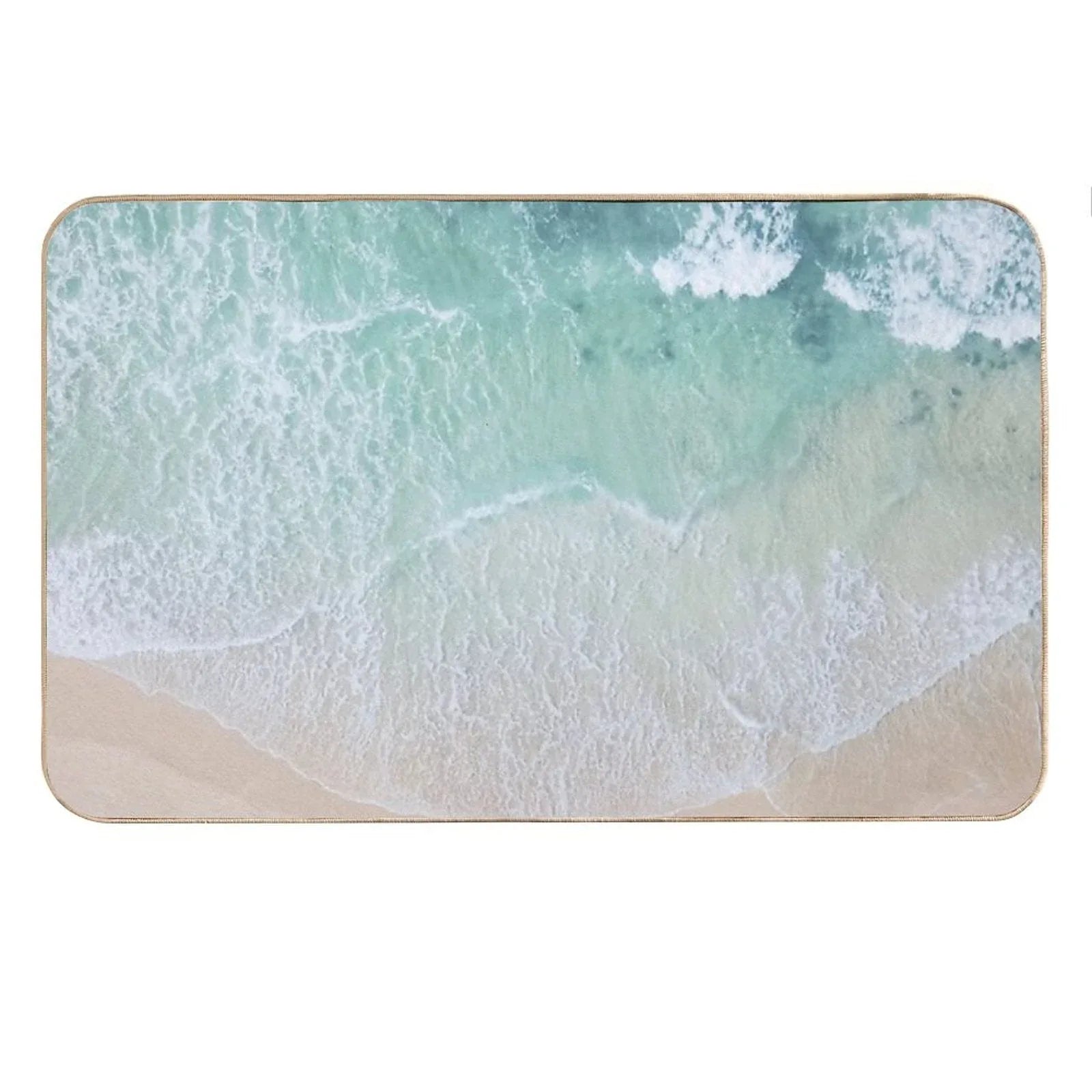 Green And White Lace Beach Sand And Seashore Waves Bath Mat