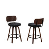 Black PU Leather and Walnut Bentwood Swivel Bar Stool Set
