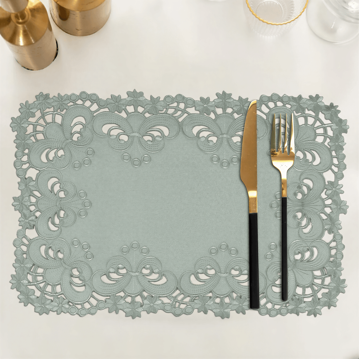 Embroidered Placemats - Gray European Embroidery Dining Table Mats | Rustic & Vintage