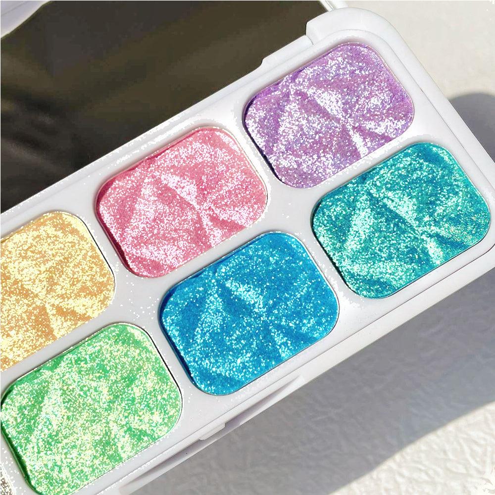 8 Colors Macaron Chameleon Eye Shadow Plate,Shimmer, Glitter, Iridescent Multichrome Holographic Eyeshadow For Face & Cheek, Purple Rainbow Highlight Makeup