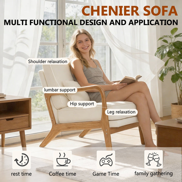 Beige Mid‑Century Accent Chair
