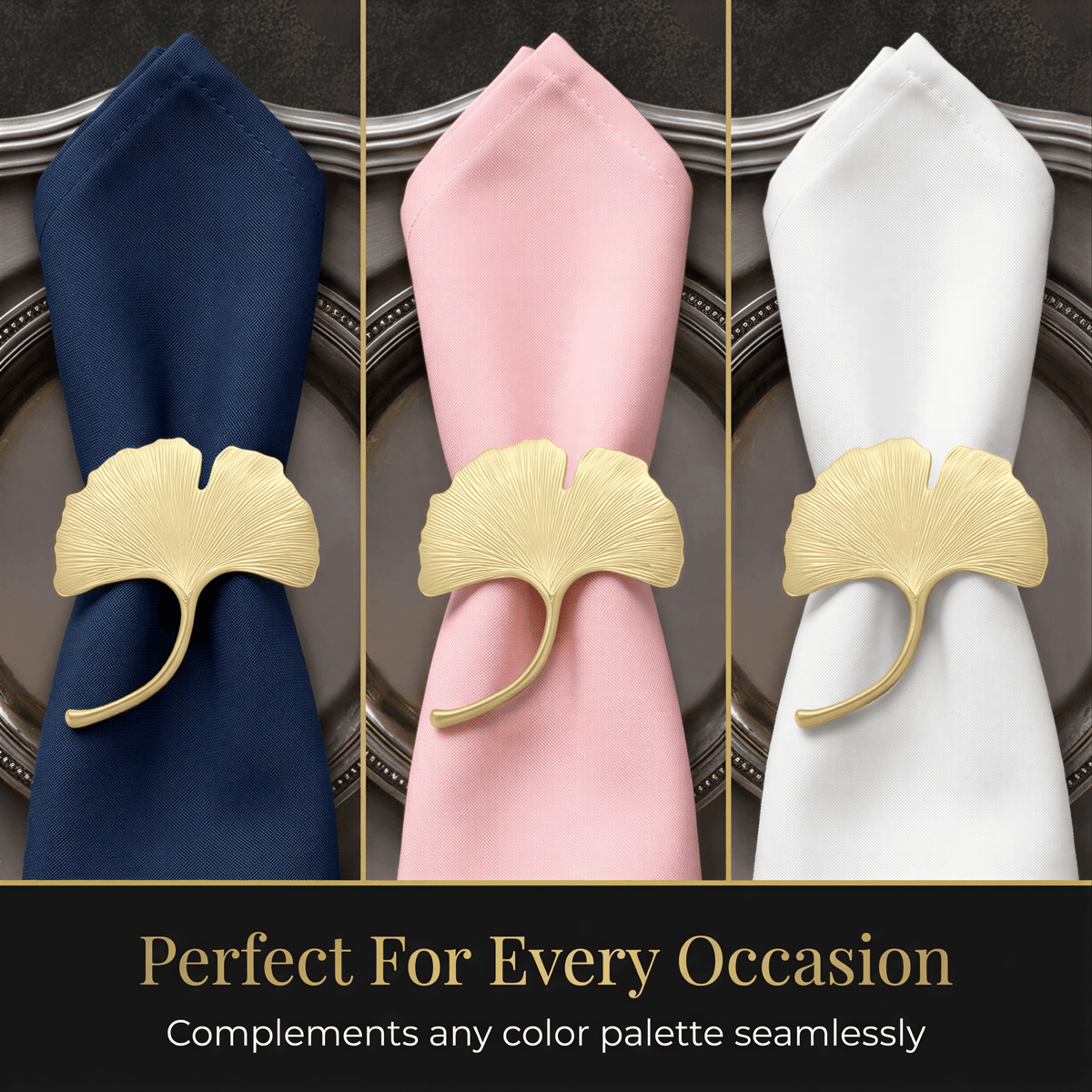 Gold Leaf Napkin Rings – Elegant Leaf Design Rings | Rust Resistant Table Decor Accessories