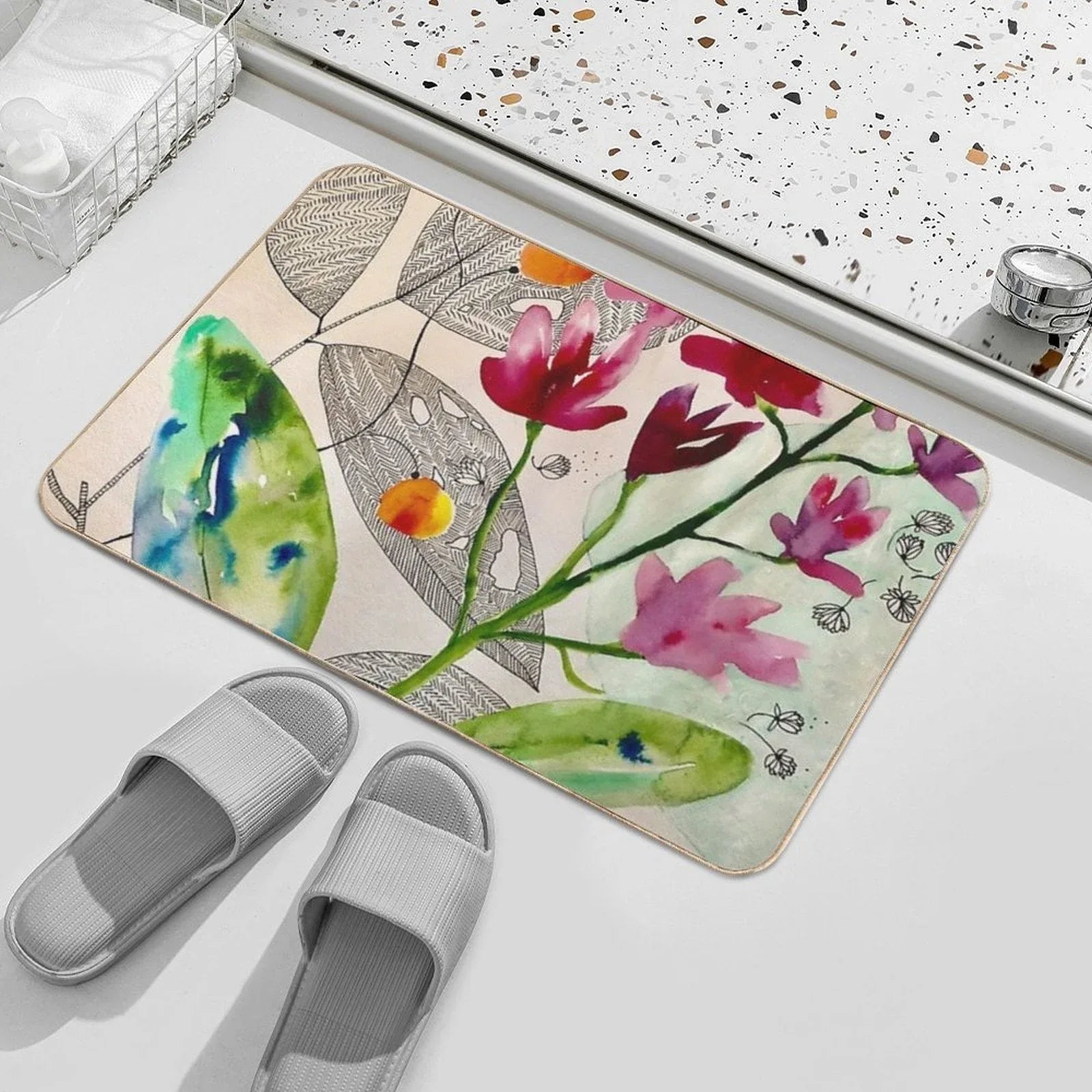 Botanical Composition  Non-Slip Bath Mat