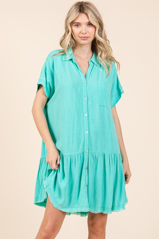 New Summer Linen Blend Button Down Shirt Mini Dress For Women – Fluttering, Casual, Timeless and Versatile Wardrobe Staple