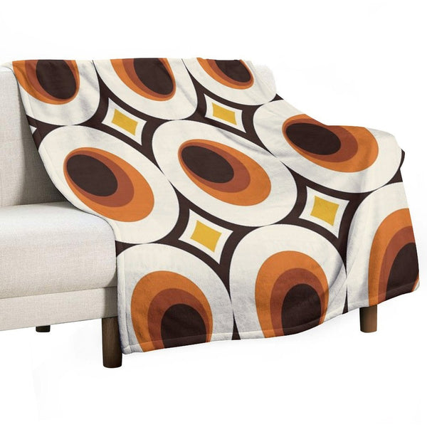 1970s Orange Mid-Century Modern Circle 1 Premium Throw Blanket