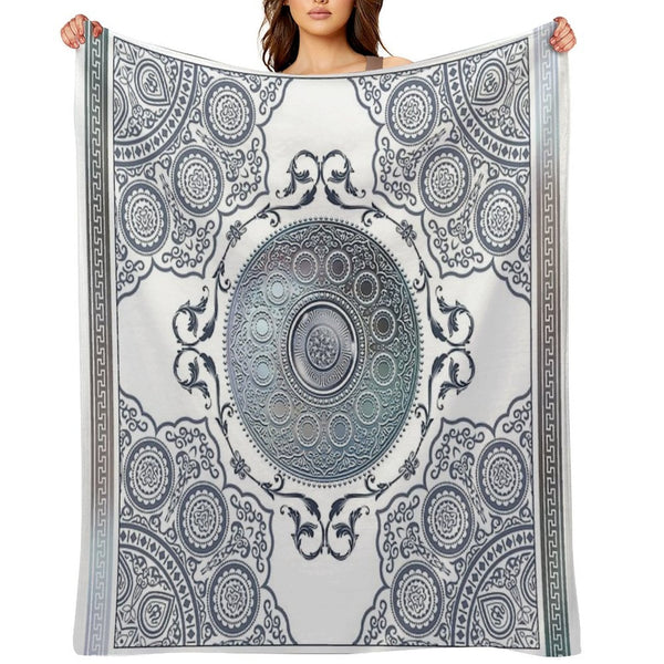 Ornate Baroque Metallic Blue Greek Meander Quick-dry Throw Blanket