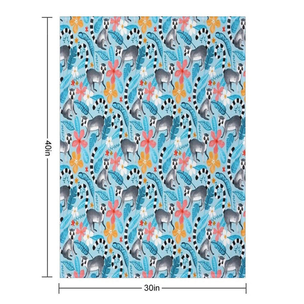 Gouache Lemur Land on Blue Throw Blanket