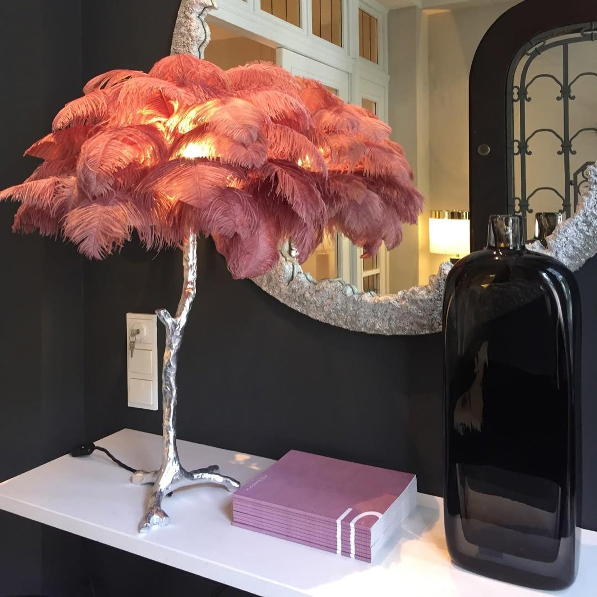 Ostrich Feather Table Lamp