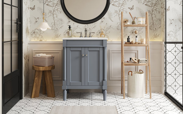 Modern Bathroom Vanity with Top Sink and 2-Tier Large Storage Shelves Cabinet