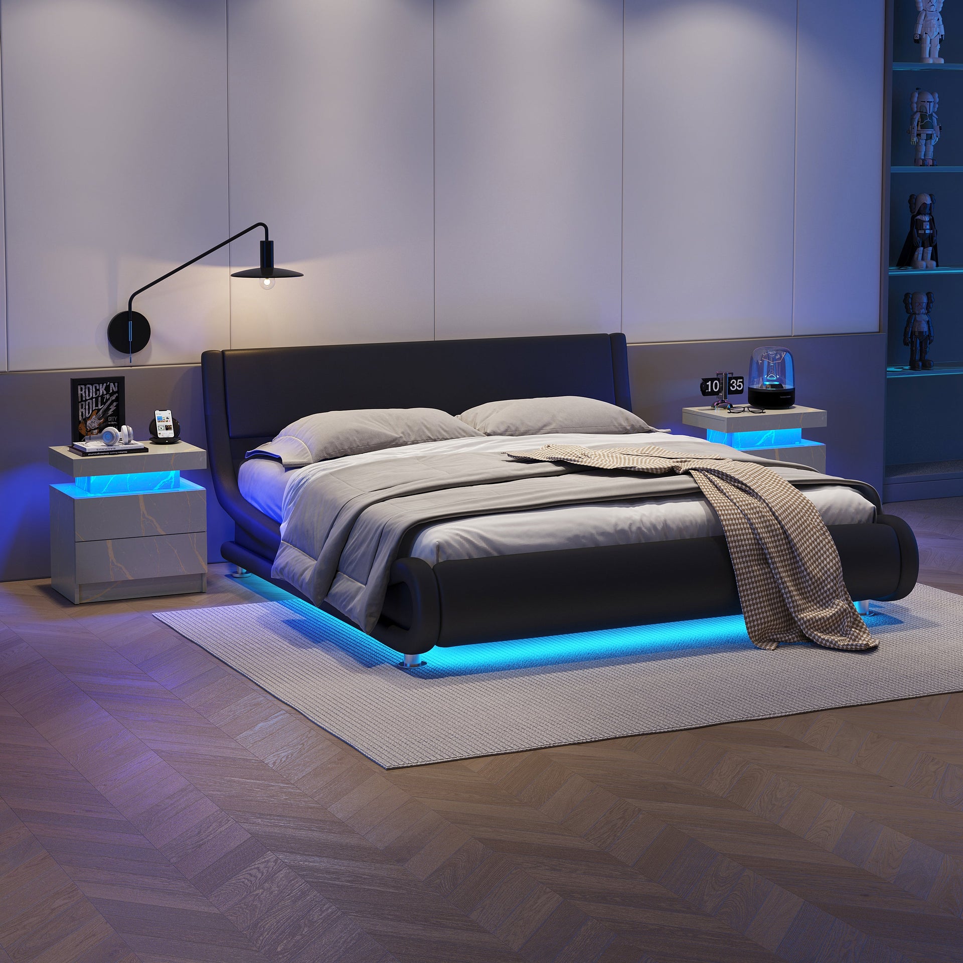 Modern LED Nightstand with 2 Drawers