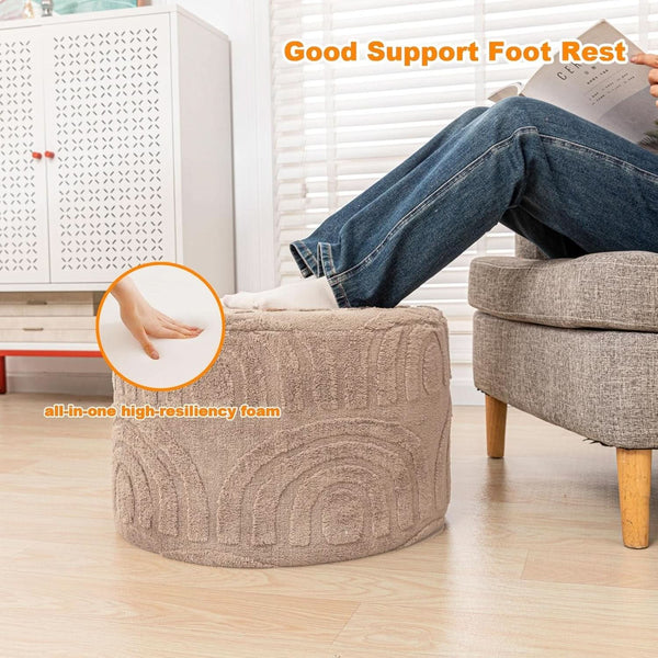 Khaki Round Ottoman Pouf 20x20x14 Inches Luxurious