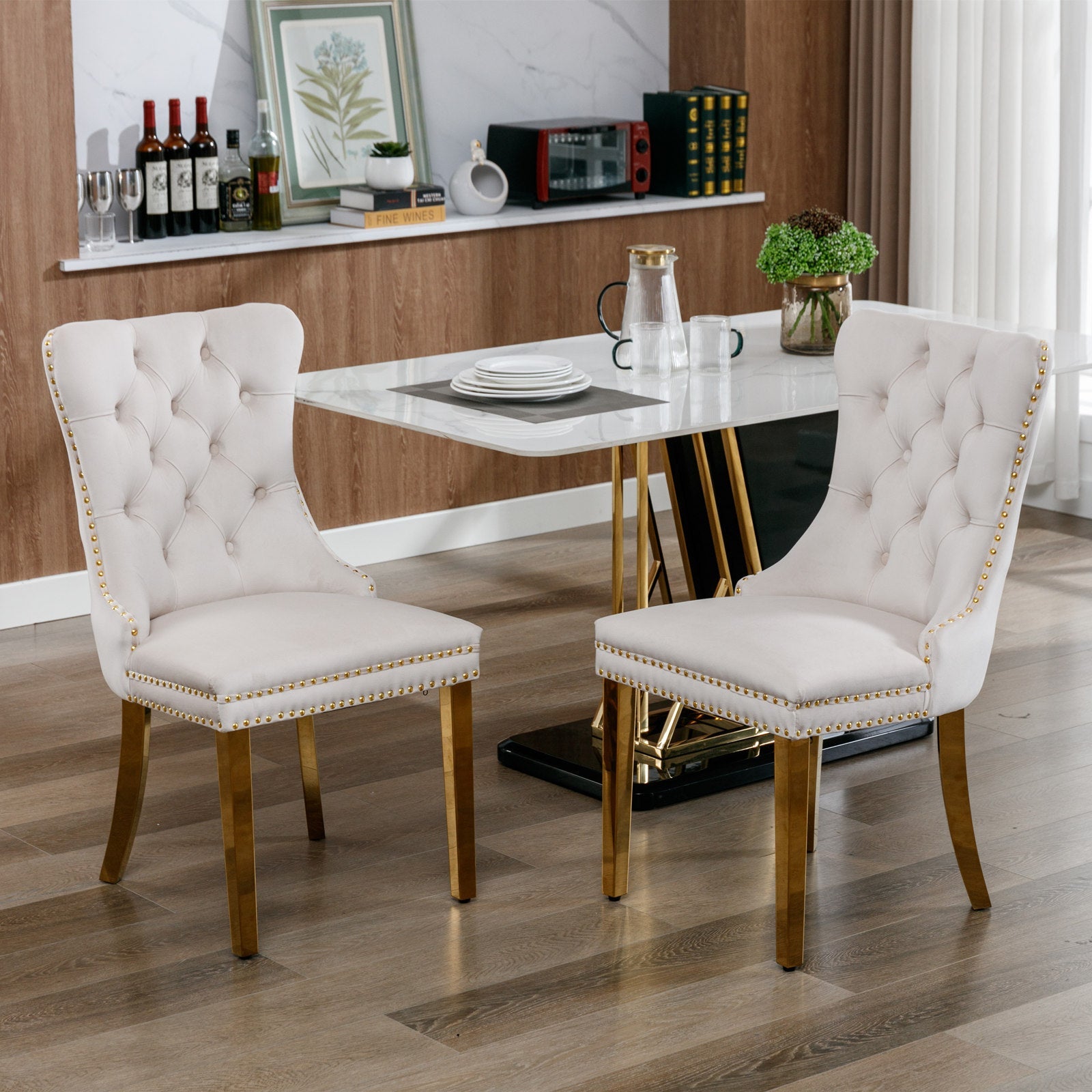 Nikki Collection Modern Tufted Solid Wood Velvet Upholstered Dining Chair with Gold Legs