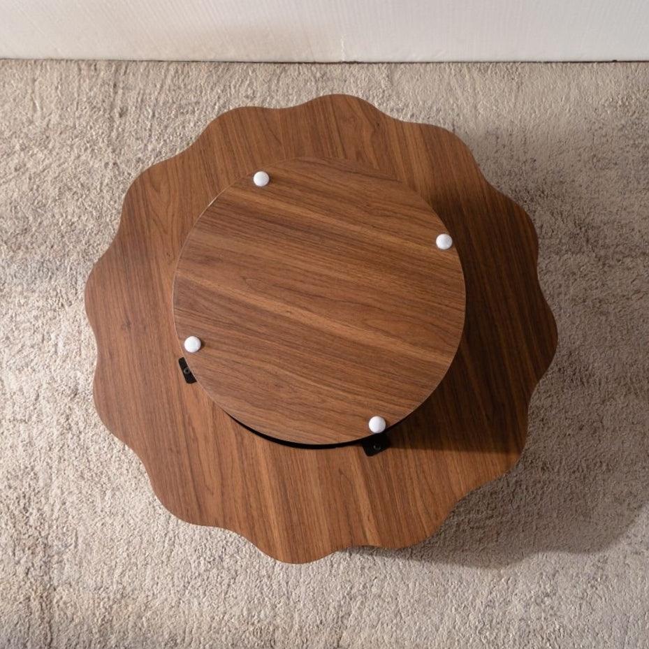 Round Walnut Scalloped Coffee Table