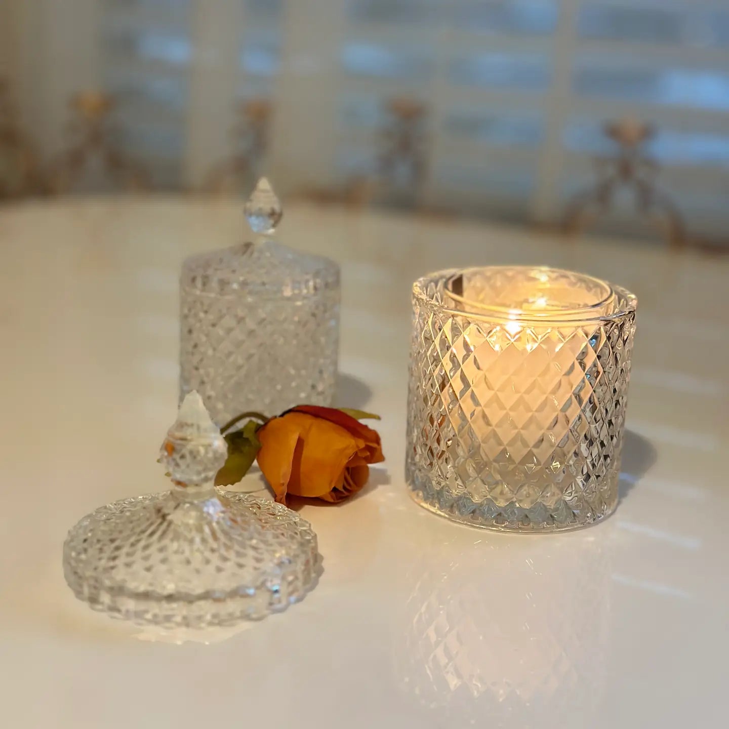 Diamond-Cut Crystal Clear Glass Storage Jar VagabondVintage