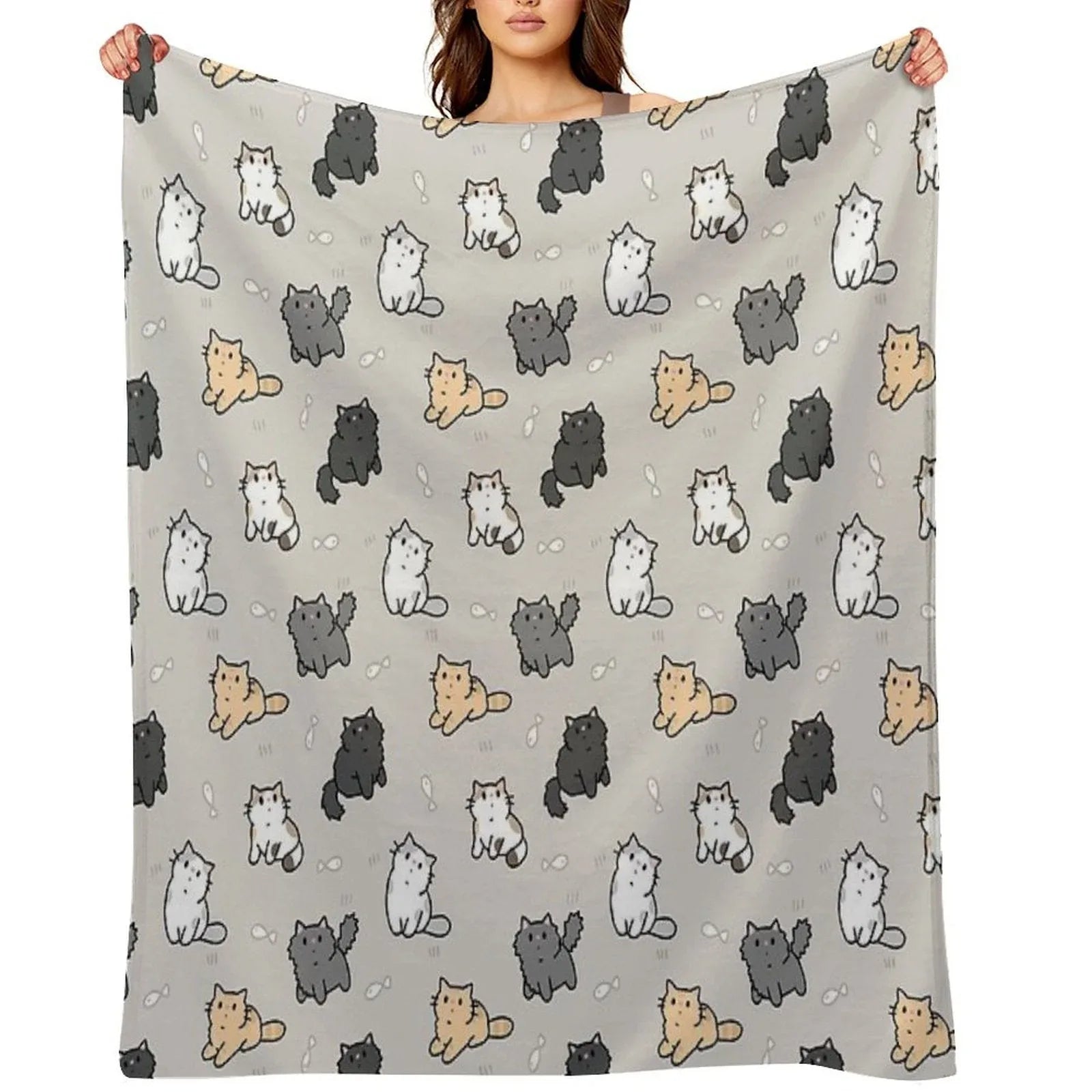 Kittens And Fish Pattern Throw Blanket