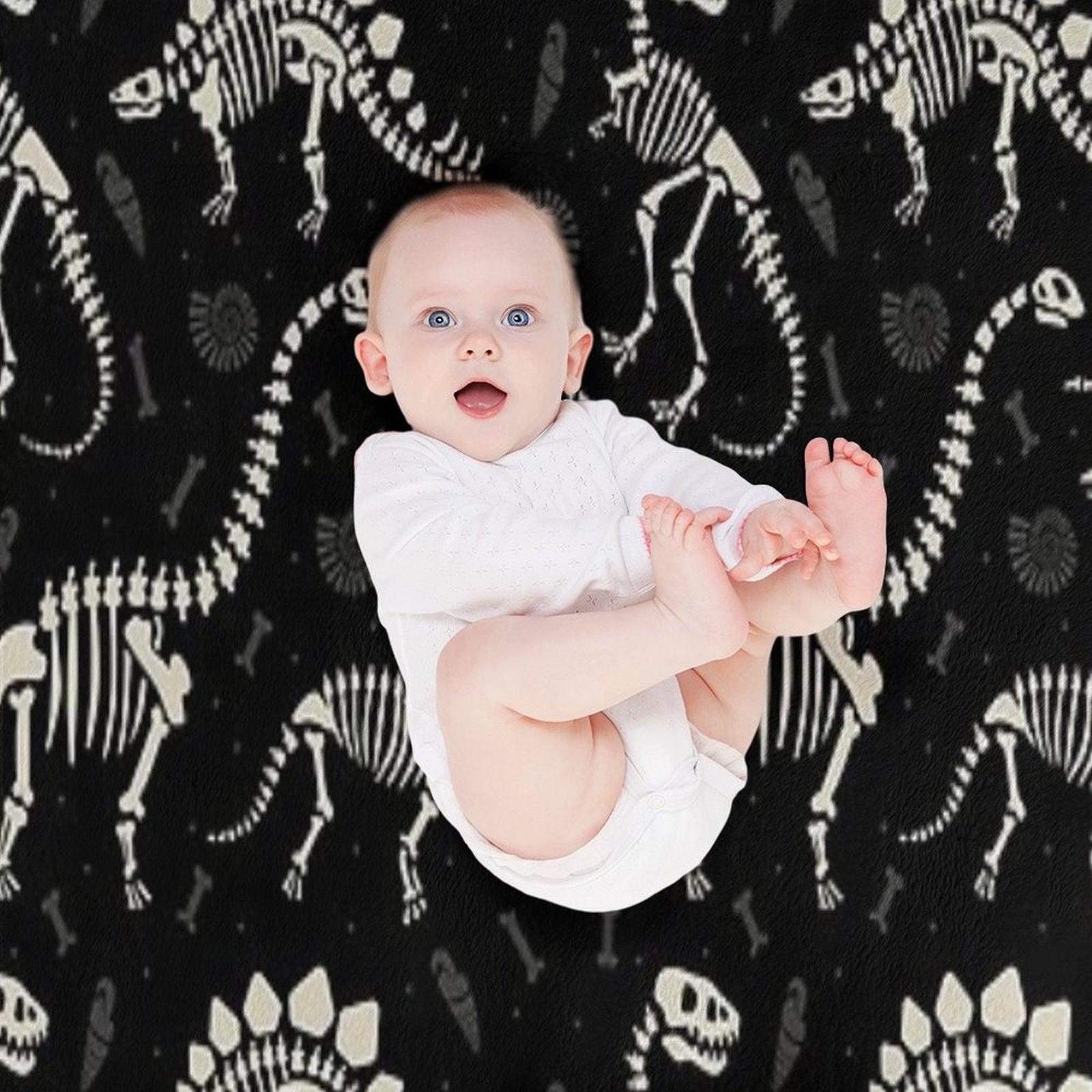 Dinosaur Fossils in Black Throw Blanket